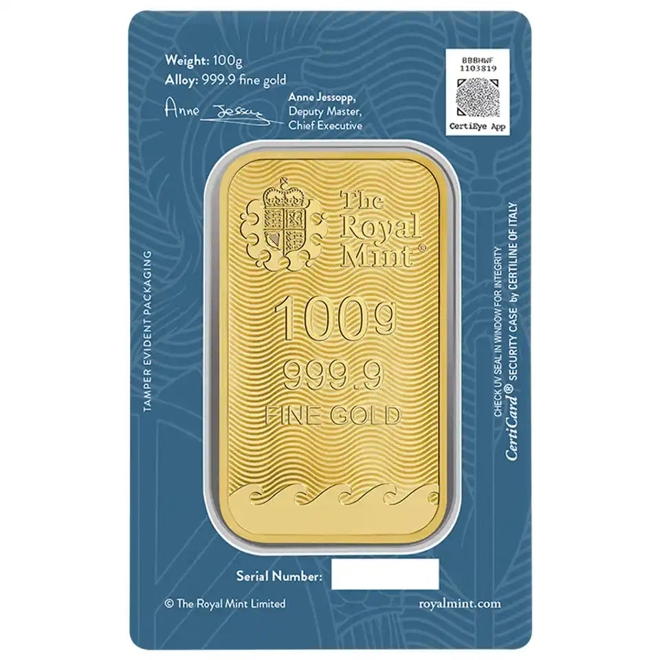 The Royal Mint Secure Britannia 100g Gold Bar