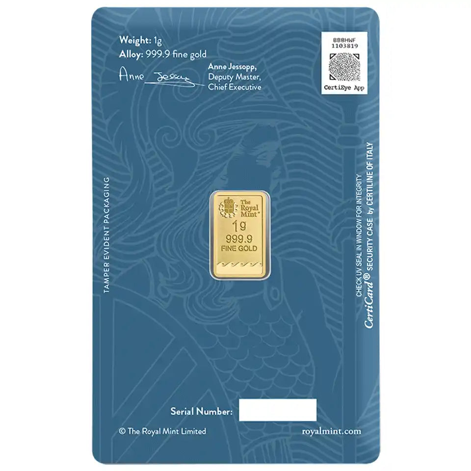 The Royal Mint Secure Britannia 1g Gold Bar